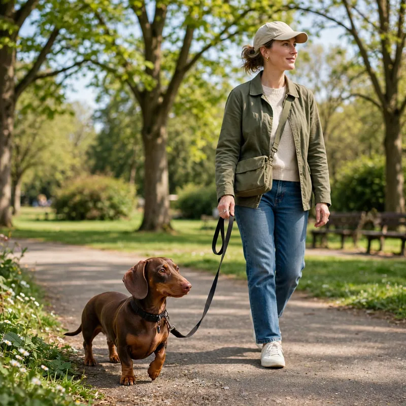 Dachshund pulling on leash learning loose-leash walking