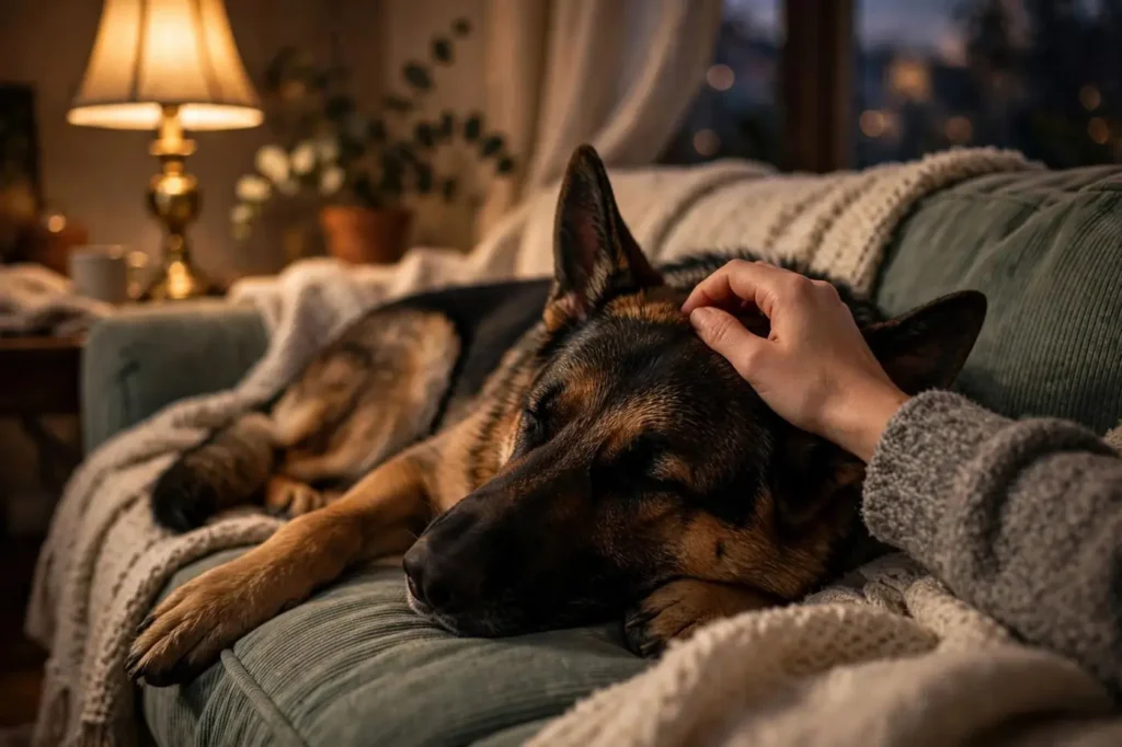 Calm evening routine with a German Shepherd