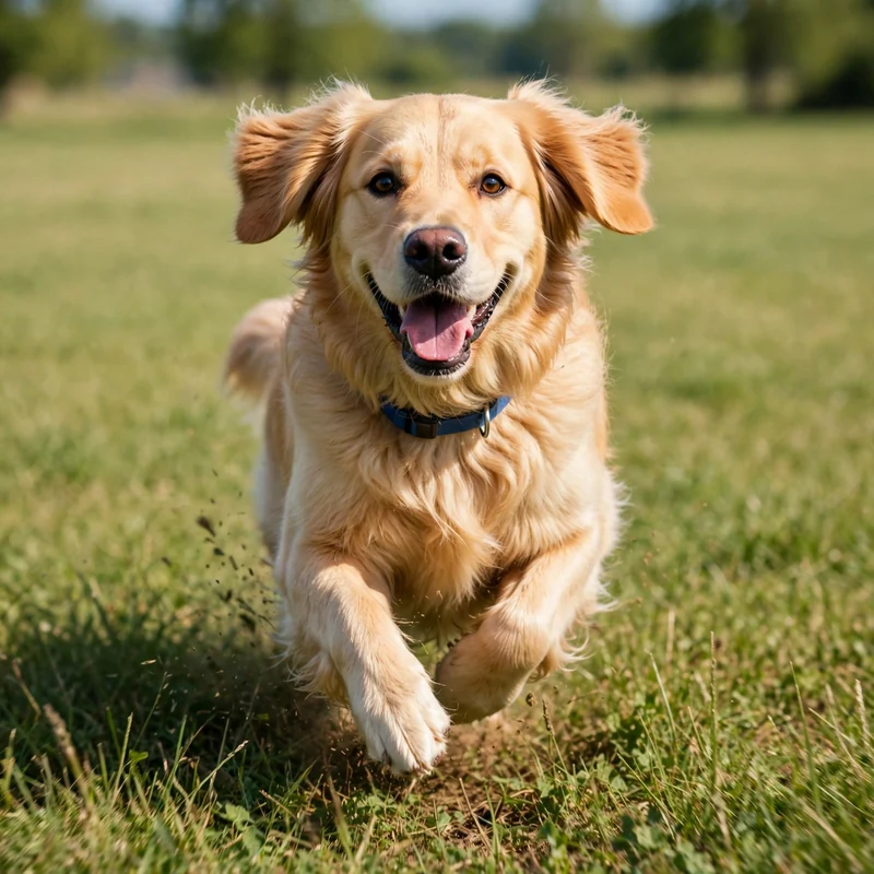 Golden Retriever practicing recall to stop Golden Retriever chasing cats in a grassy field