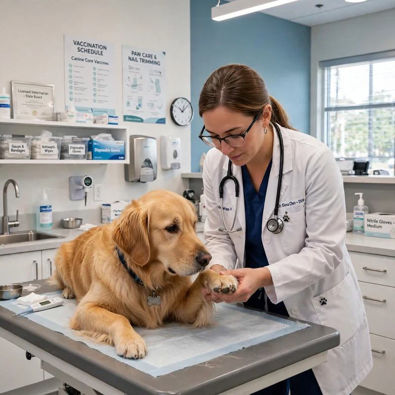 Veterinarian examining a Golden Retriever's skin for causes of golden retriever excessive licking
