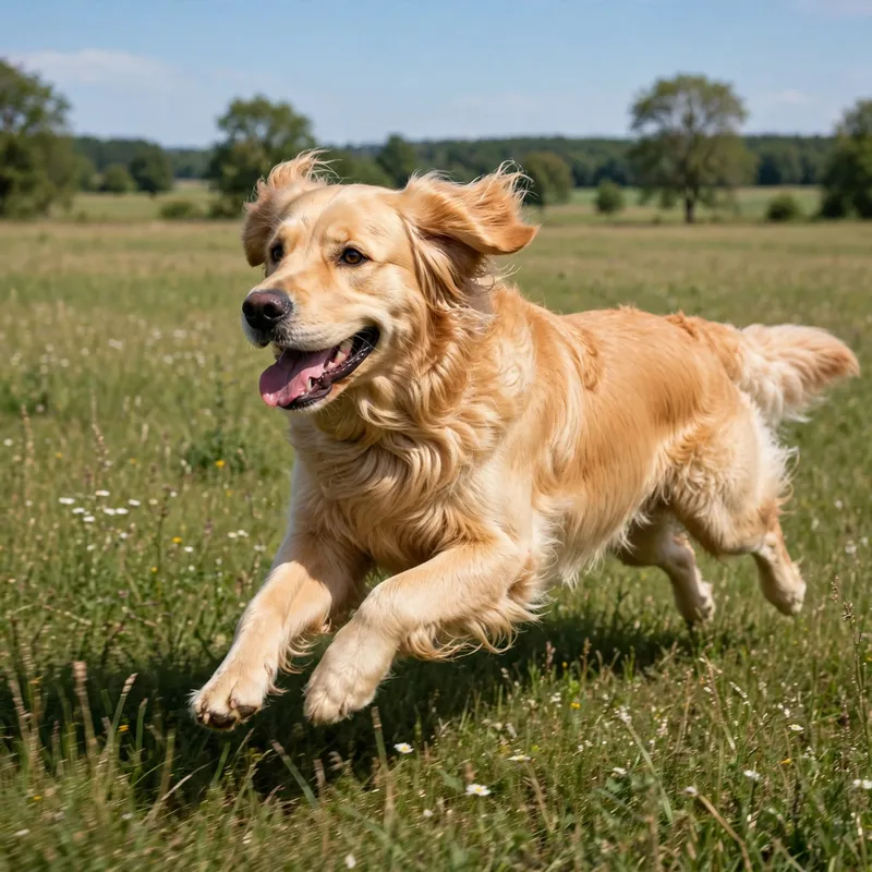 Golden retriever ignoring recall practicing the come cue in an open field
